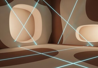 Futuristic Interior with Laser Grids and Abstract Geometrical Forms