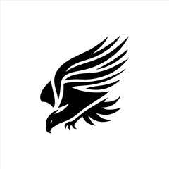 Modern Black Falcon Logo in Dynamic Flight Position Vector Graphic