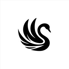 Black Swan Logo Design in Calm Pose with Stylized, Flowing Wings