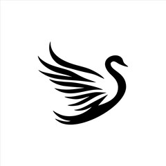 Dynamic Black Swan Logo in Flight Motion with Sweeping Elegant Wings
