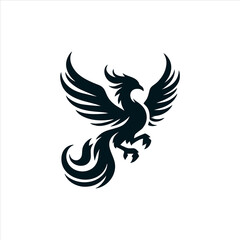 Dynamic Phoenix Logo Silhouette, Powerful Claws and Flowing Tail, Ready to Land.