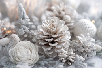 Winter White Christmas Pine Cone Still Life