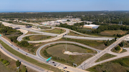 Aerial view of the new highway interchange under construction