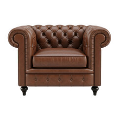 Brown leather chesterfield armchair, classic style elegant furniture. isolated on transparent background
