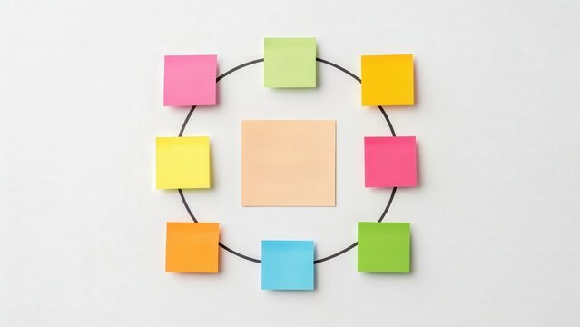 Colorful sticky notes arranged in a circular diagram representing a process