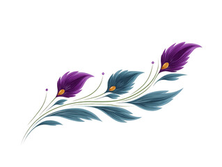Obraz premium Purple flower blue leaf digital illustration decorative elegant botanical nature isolated artistic floral design. graceful arrangement of purple flowers and blue leaves creates decorative elegant