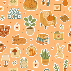 Seamless little home cozy hygge pattern