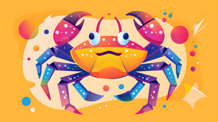 Obraz premium Cartoon Crab Flat vibrant colors geometric
