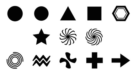 Collection of diverse geometric shapes and abstract symbols for modern design and creative projects