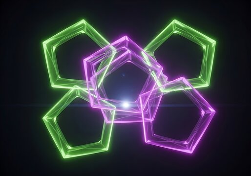 Luminescent Geometric Shapes Composing a Modern Technological Composition - Powered by Adobe