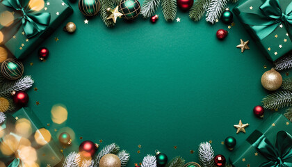 Festive Ornament Border on Green Surface