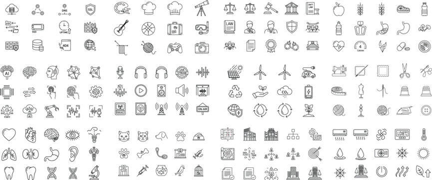 Diverse icons representing technology science and nature