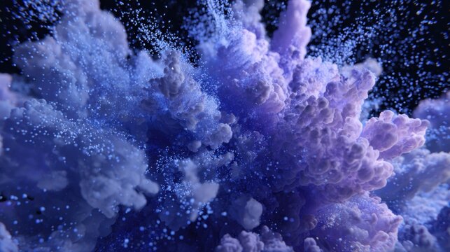 Abstract blue and purple clouds with glowing particles