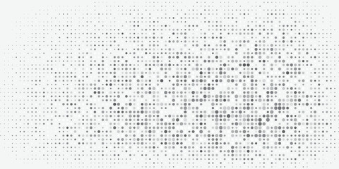 Soft grayscale halftone backdrop made of evenly spaced circles in varying sizes.