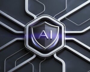 Naklejka premium AI protection badge with digital circuit grid