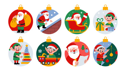 Festive Ornaments of Christmas: Vibrant and cheerful Christmas ornaments bring to life the magic of the holiday. Featuring Santa and cheerful elves, ready to create holiday spirit.