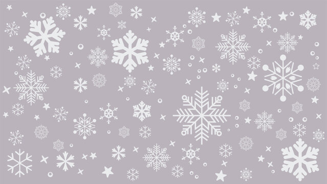 Seamless winter background featuring various sizes of scattered dark blue snowflakes on a blue background. Simple and cold-toned vector pattern ideal for Christmas, New Year, holiday promotions.