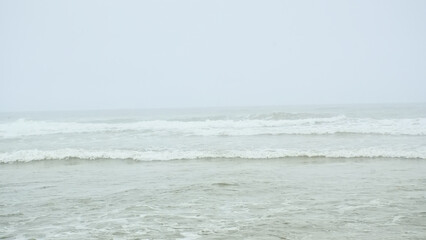  Foggy Atlantic ocean on a summer morning in Ovar, Portugal 