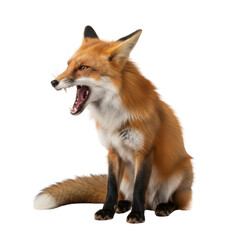 Fototapeta premium Isolated red fox displaying teeth, mouth agape in defiant isolated pose, showcasing wild nature