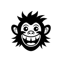 Cartoon monkey face icon on transparent background silhouette