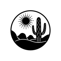 Desert scene with cactus on transparent background silhouette © FATEMA