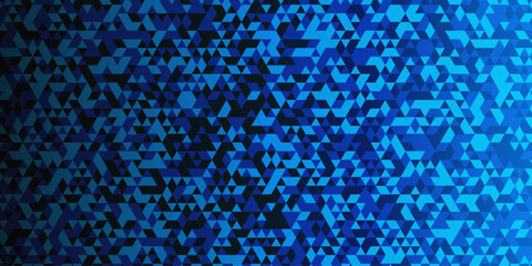Obraz premium Abstract geometric black and blue background seamless mosaic and low polygon triangle texture wallpaper. Triangle shape retro wall grid pattern geometric ornament tile vector square element. 