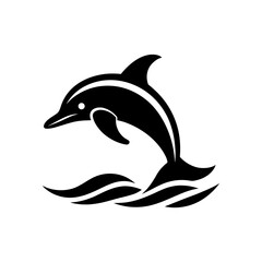 Dolphin jumping in waves on transparent background silhouette