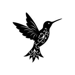 Silhouette ornate hummingbird on transparent background