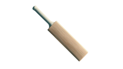Classic wooden cricket bat with natural grain texture and ergonomic handle design representing sports equipment and athletic gameplay gear on white background