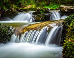 Obraz premium Serene Waterfall Cascading Over Mossy Rocks