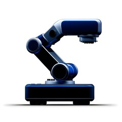 Industrial robotic arm assembling parts on white background; smart manufacturing, industrial technology, AI robotics, and factory engineering concepts.