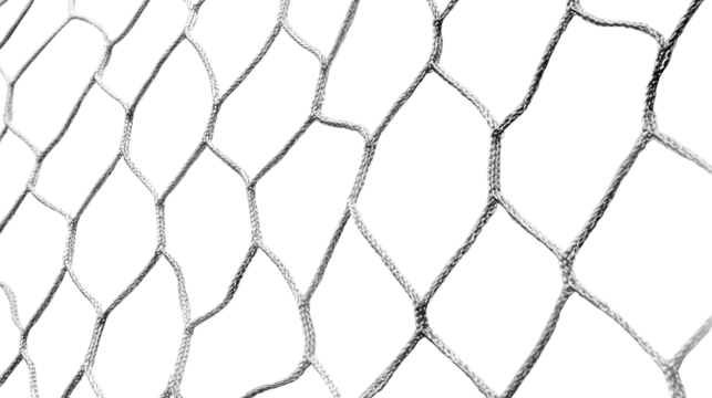 Metallic wire mesh net pattern showcasing intertwined hexagonal structure creating industrial protective grid design with sharp detailed texture on white background
