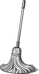 Vintage Style Line Drawing of a Mop with Long Handle cleaning retro
