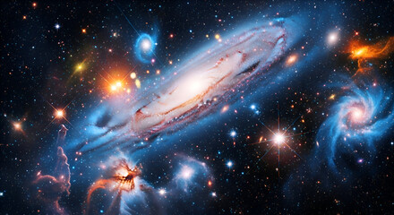 Explore the vastness of space with this stunning galaxy illustration, perfect for science, technology, and innovation projects, showcasing cosmic beauty