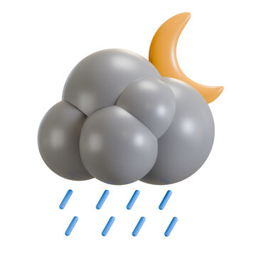 night rain 3d icon illustration