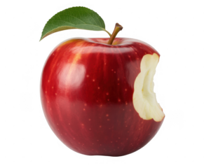 Bitten Red Apple With Leaf isolated on a transparent background