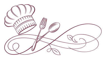Elegant restaurant logo concept with chef's hat, fork, and spoon, perfect for culinary branding and menus