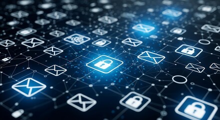 Cybersecurity Concept with Email Icons and Padlocks Representing Secure Communication and Data Protection in the Digital Age