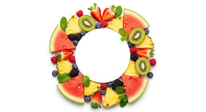 Colorful arrangement of fresh fruit slices for healthy eating and design elements