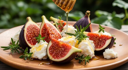 Delicious fig and ricotta salad drizzled with honey a gourmet vegetarian appetizer showcasing fresh ingredients and natural sweetness