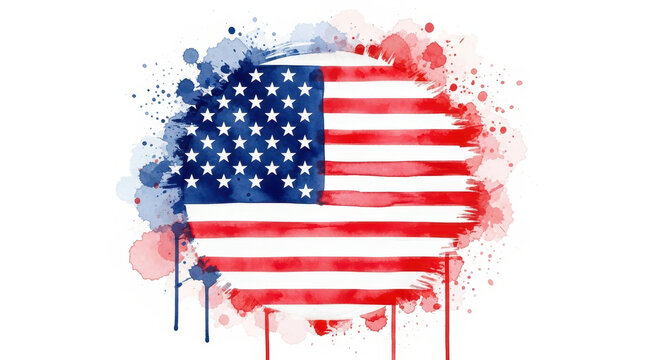 Watercolor american flag illustration with patriotic colors and star emblems