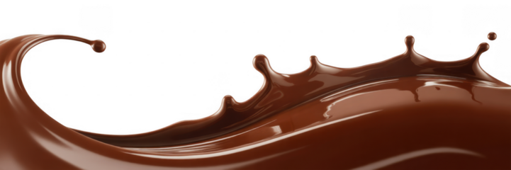 Molten chocolate splash isolated on a transparent background
