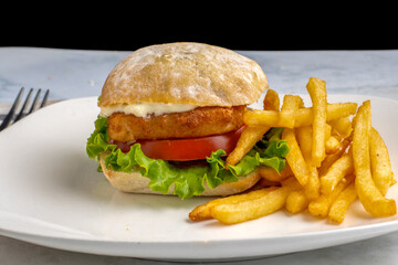 fish fillet sandwich  with french fries