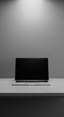 Fototapeta premium Modern laptop displayed on desk against gray background workspace concept