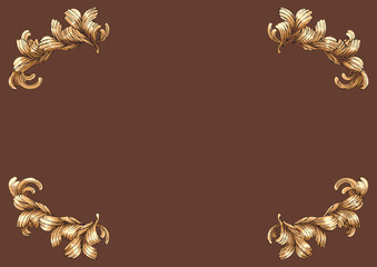 エレガントなブラウンとゴールドのクラシック背景・バロック・ロココ調のアカンサス葉飾り枠