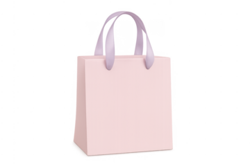 Pink paper shopping bag with ribbon handles