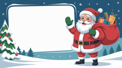 Christmas card with Santa Claus with a bag of gifts