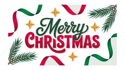 Festive Cheer: A cheerful Merry Christmas message artfully interwoven with festive elements like ribbons, stars, and evergreen branches.
