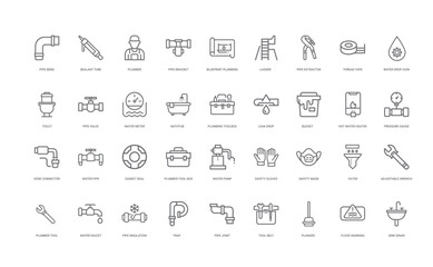 plumber vector line icon set, water pipe repair service