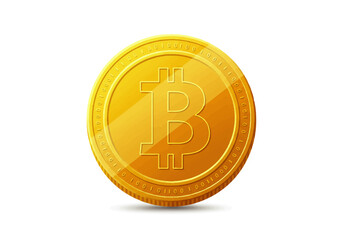A single, golden Bitcoin coin with a 'B' symbol, depicted against a clean white background, casting a subtle shadow.